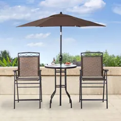 Outsunny4 قطعه فولاد تاشو مبلمان فضای باز مجموعه غذاخوری پاسیو میز صندلی صندلی با چتر قهوه ای |  اوسوم