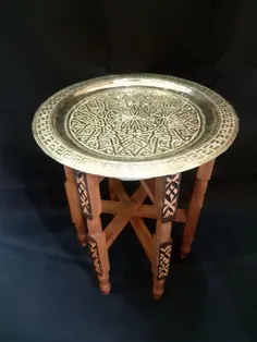 میز بزرگ مراکشی با سینی سرویس سینی برنجی گرد |  اتسی