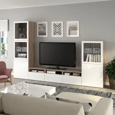 ترکیب ذخیره سازی تلویزیون / درب های شیشه ای BESTÅ ، جلد گردو خاکستری روشن ، براقیت بالا / شیشه سفید سفید Selsviken ، 118 1 / 8x16 1 / 2x76 ". اینجا سفارش دهید - IKEA