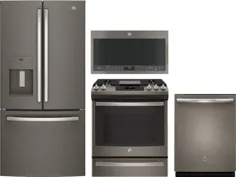 بسته بندی لوازم خانگی آشپزخانه GE GERERADWMW15566 4 قطعه با یخچال درب فرانسوی ، محدوده گاز ، ماشین ظرفشویی و مایکروویو بیش از حد در تخته سنگ