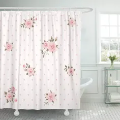 پرده دوش گل رز صورتی گل رز صورتی PKNMT Girlish Floral Polka Dot Shabby Chic 60x72 inches - Walmart.com
