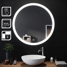 آینه حمام LED روشن LED ELEGANT 800 x 800 mm حسگر لمسی آینه گرد مدرن + دایستر