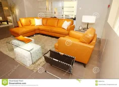 مبل راحتی و صندلی چرمی نارنجی در مجموعه مبلمان عکس - تصویر از مبلمان تجاری: 30894794