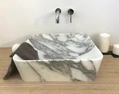 دستشویی ظرفشویی ظرف سنگ مرمر دور ایتالیایی Calacatta Viola |  اتسی