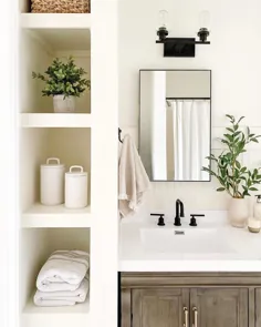 لورن ||  طراحی خانه + DIY در اینستاگرام: "راه های آسان برای به روزرسانی فضای حمام: Fa شیر آب جدید Van چراغ غرور جدید Mir آینه جدید ities غرورهای درجه سازنده نقاشی + جدید..."