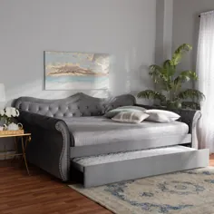 Baxton Studio Abbie Gray Velvet Upholstered and Crystal Tufted Queen Daybed با Trundle - Walmart.com