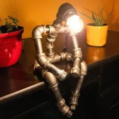 Robot Lamp Modern Industrial Pipe Light Steampunk Art Black |  اتسی
