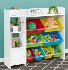 سازمان دهنده اسباب بازی کودکان Sturdis با قفسه کتاب و 8 سطل بازی - راه حل مناسب برای ذخیره اسباب بازی