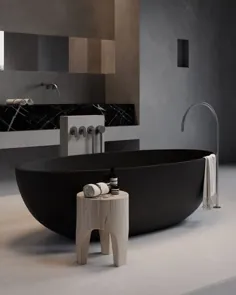 عکس اینستاگرام مارک حمام بوتیک: "طراحی لوکس حمام توسط COCOON؟ ⁣ وسایل اینوکس در رنگ خاکستری تیره از مجموعه John Pawson by COCOON و tub وان حمام به رنگ آتلانتیس ..."
