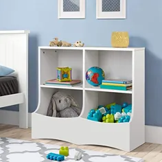 amzdeal اسباب بازی سازنده ذخیره سازی ، فضای ذخیره سازی کودکان و نوجوانان با 2 قفسه و 1 سطل ته عمق کتاب و اسباب بازی در اتاق بازی ، اتاق خواب ، مهد کودک ، 31.5 "x W: 15.8" x H: 27.6 "، سفید