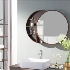 آینه دیواری آینه دیواری Xing Hua Shop آینه حمام آینه حمام با قفسه قفسه آینه گرد آرایشی دیواری آینه ای (رنگ: رنگ گردو ، اندازه: 70 سانتی متر)