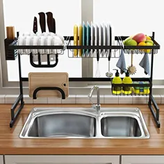قفسه خشکشویی ظرفشویی بیش از حد ، صرفه جویی در فضا قابل تنظیم قفسه تخلیه لوازم آشپزخانه قفسه ذخیره سازی سازمان دهنده پیشخوان ، لایه ضد زنگ سیاه 2