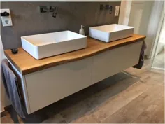 Waschbeckenunterschrank mit massager Eiche Waschtischplatte mit Aufsatzbecken