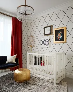 تخت سفید با دامن تختی مخلوط سیاه و سفید - معاصر - مهد کودک