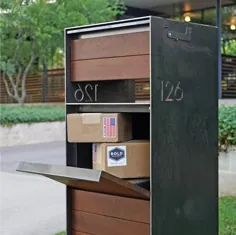 صندوق پستی Stratford Parcel (فولاد + چوب Ipe) - جعبه نامه فلزی مدرن فلزی سفارشی شماره آدرس جعبه پست فلزی شخصی
