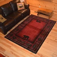 (eBay) Throw Rug Red Bear Lodge Cabin Decor اتاق نشیمن منطقه بزرگ طبقه فرش فرش 5x7