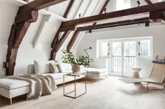 〚سقف های شیب دار و نمای کانال: آپارتمان اتاق زیر شیروانی در یک خانه 100 ساله در آمستردام ◾ عکس ◾ ایده ها طراحی