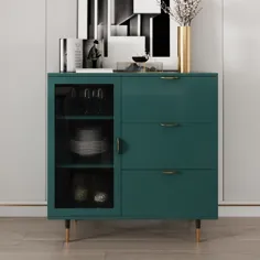کابینت بوفه تخته سبز Nordic با قفسه ها و کشوهای قابل تنظیم و درب شیشه ای