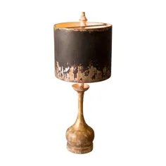 لامپ میز روستیک منحصر به فرد - پایه چوبی - سایه فلزی مشکی و طلایی