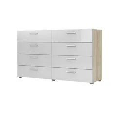 Tvilum Austin 8-Drawer Oak Structure / White High Gloss Double Dresser-70073akuu - انبار خانه