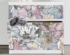 عکس برگردان برای دکوراسیون MALM Dresser ikea Vintage floral Sticker |  اتسی