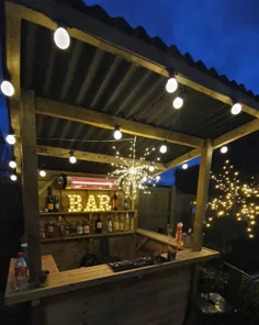 Garden Bar - چوب تصفیه شده در فضای باز - سقف ضد آب موج دار - کیت DIY Tiki Bar