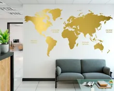 نقشه جهانی طلا دکور دیوار تابلوبرچسب دیوار دکوراسیون منزل |  اتسی