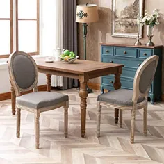 صندلی های ناهار خوری فرانسوی ، صندلی های آشپزخانه آشپزخانه تافت دار زیبا با پایه های چوبی و پشت گرد - مجموعه ای از 2 - خاکستری