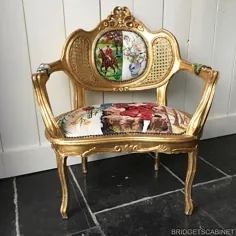 صندلی بازویی چوبی برگ طلایی عتیقه نوزدهم.C با سوزن انداز |  اتسی