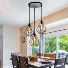 چراغ آویز فلزی لامپ فلزی با سایبان گرد به رنگ سیاه برای میز ناهار خوری ، سقف قفس وصله ای سبک Vintage
