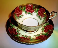 ست فنجانی چای پاراگون زرد و مجموعه بشقاب خیره کننده گل رز گلد