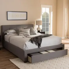 تختخواب پارچه ای خاکستری معاصر با پارچه خاکستری Baxton Studio Bed Bed-28862-7316-HD - انبار خانه