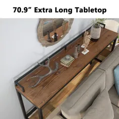 پشت میز نیمکت 70.9 اینچ میز کنسول چوبی جامد فوق العاده بلند پشت مبل کاناپه چوبی فلزی بلند مبلمان مدرن روستکی قهوه ای مشکی