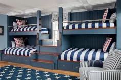 آبی سرمه ای ساخته شده در تختخواب دو طبقه با روکش لحاف راه راه آبی - کلبه