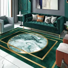 فرش چاپ هندسی ساده مصنوعی چند رنگ مصنوعی ضد لغزش فرش منطقه قابل شستشو برای سالن - فرش منطقه 2'7 "x 5'3" سبز روشن