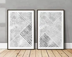 مجموعه سفید قابل چاپ انتزاعی سیاه سفید 2 ، چاپ هنر انتزاعی: طراحی خط ، هنر مدرن حداقل - هنر معاصر هنر قابل بارگیری دیجیتال