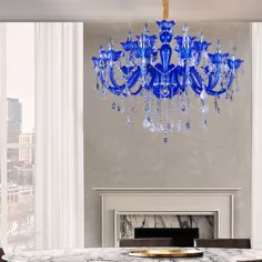 لوستر کریستال سبک اروپایی آویز شیشه ای کریستال آبی اتاق نشیمن اتاق خواب
