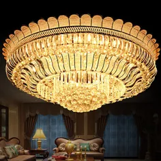 لوکس LED سقف کریستال نور طلای LED Flush Mount Round Lighting اتاق نشیمن لابی هتل