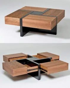 میز قهوه چوبی زیبا دارای 4 کشوی مخفی است که طرحی کاملاً جالب را ایجاد می کند