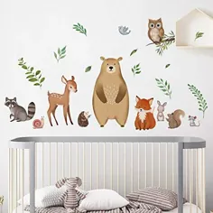 decalmile Woodland Animals Wall Decals Bear Fox Deer Wall Stickers مهد کودک بچه ها اتاق خواب اتاق بازی دکور دیوار