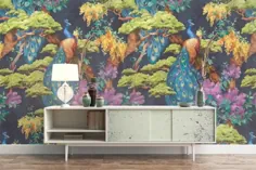 کاغذ دیواری آبرنگ گل طاووس گلدان لایه بردار متحرک |  اتسی