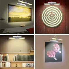 چراغ تصویر LED باتری بی سیم HONWELL با استفاده از راه دور ، چراغ چرخشی قابل چرخش 13 اینچ با 3 حالت روشنایی ، چراغ صفحه نمایش قابل تنظیم با تایمر برای نقاشی Dartboard Portrait Art ، نقره ای