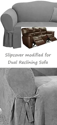 Dual Reclining SOFA Slipcover Suede Grey SureFit Recliner Couch Grey