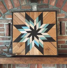 LONE STAR TWIST - هنر دیواری چوبی اصلاح شده - ستاره انباری مدرن روستایی - سازگار با محیط زیست