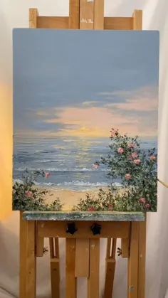نقاشی غروب آفتاب بر ساحل