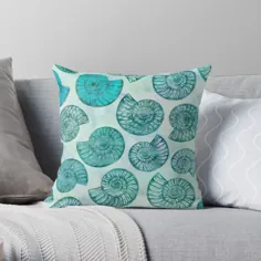 'Shimmering Underwater Shell Scenery in turquoise، aqua and teal' Throw Pillow توسط artsandsoul