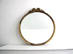آینه بزرگ طلای آینه دستشویی قاب چوبی گرد |  اتسی