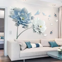 OIENS 23X35In 3D Large White Blue Flower Lotus Butterfly Removable Wall Stickers Wall Decals Art Decals Mural Art For اتاق نشیمن دکوراسیون منزل اتاق خواب - Walmart.com