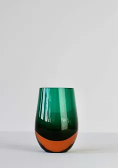 گلدان شیشه ای Vintage Green و Orange ساخته Konrad Habermeier برای Gral Glas ، 1965