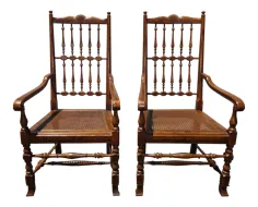 صندلی های تاکیدی عصای بلوط کشور Henredon Vintage پشتی اسپیندل - یک جفت